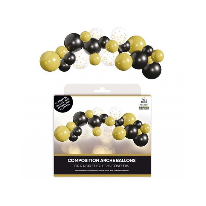 Arco di 30 palloncini dorati e neri Arco di 30 palloncini dorati e neri