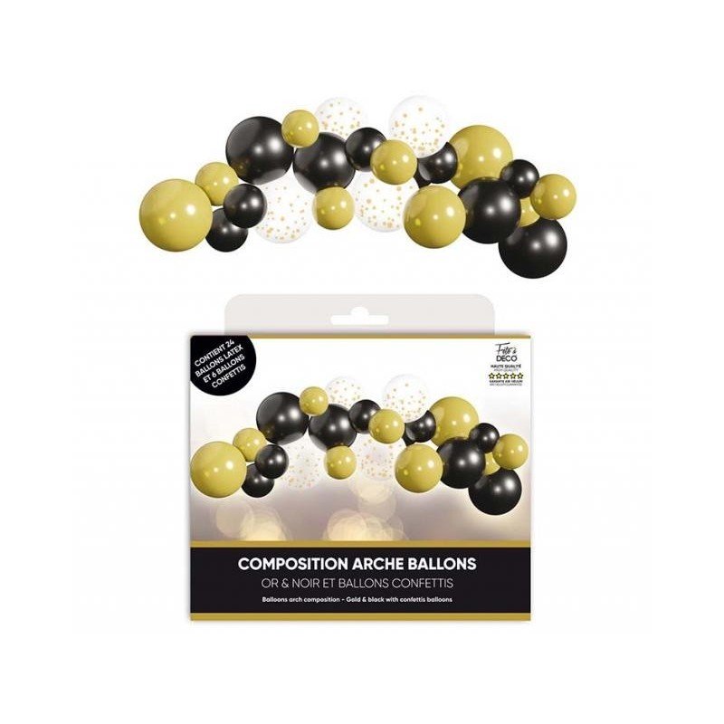 Bogen aus 30 goldenen und schwarzen Luftballons