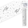 Chemin de table " 70 ans" 28 cm x 5 mètres, organza argenté Chemin de table " 70 ans" 28 cm x 5 mètres, organza argenté