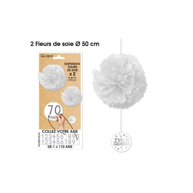 2 Suspensions Fleurs de soie tous âges, blanches 2 Suspensions Fleurs de soie tous âges, blanches