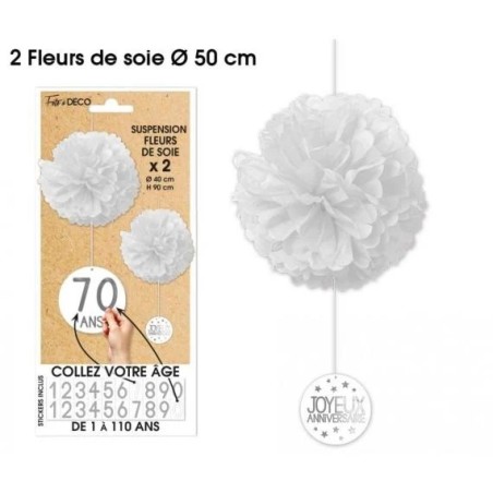 2 Suspensions Fleurs de soie tous âges, blanches