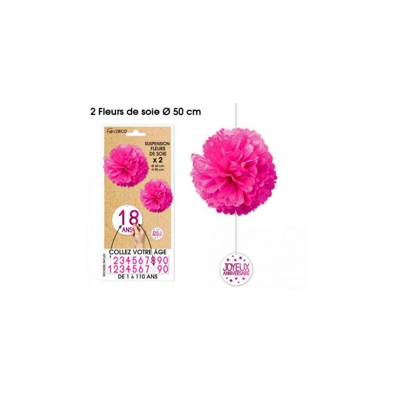 2 Suspensions Fleurs de soie tous âges, fuchsia