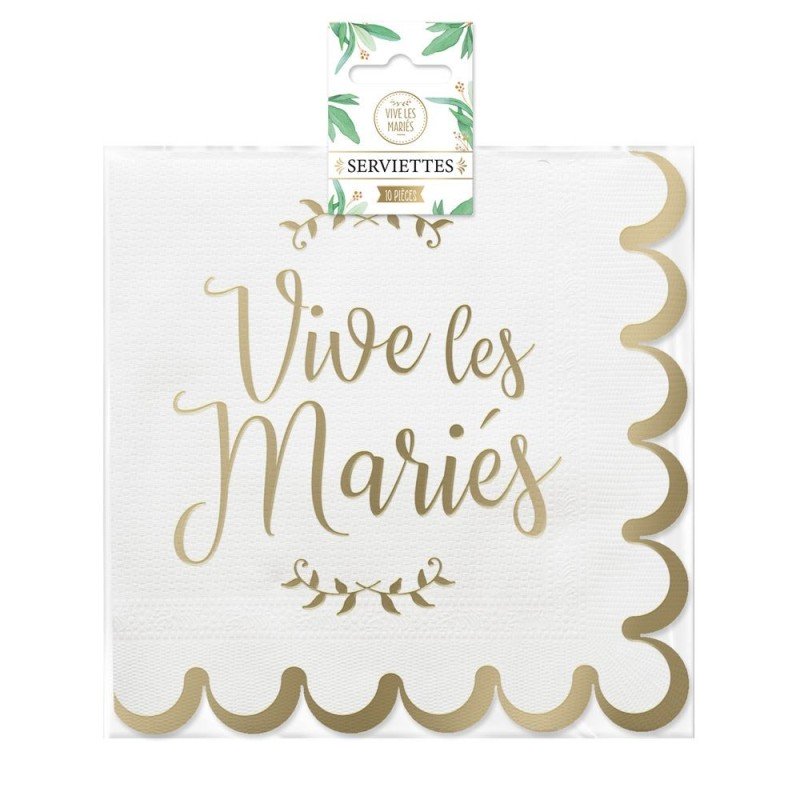 10 Serviettes festonnees "Vive les mariés"