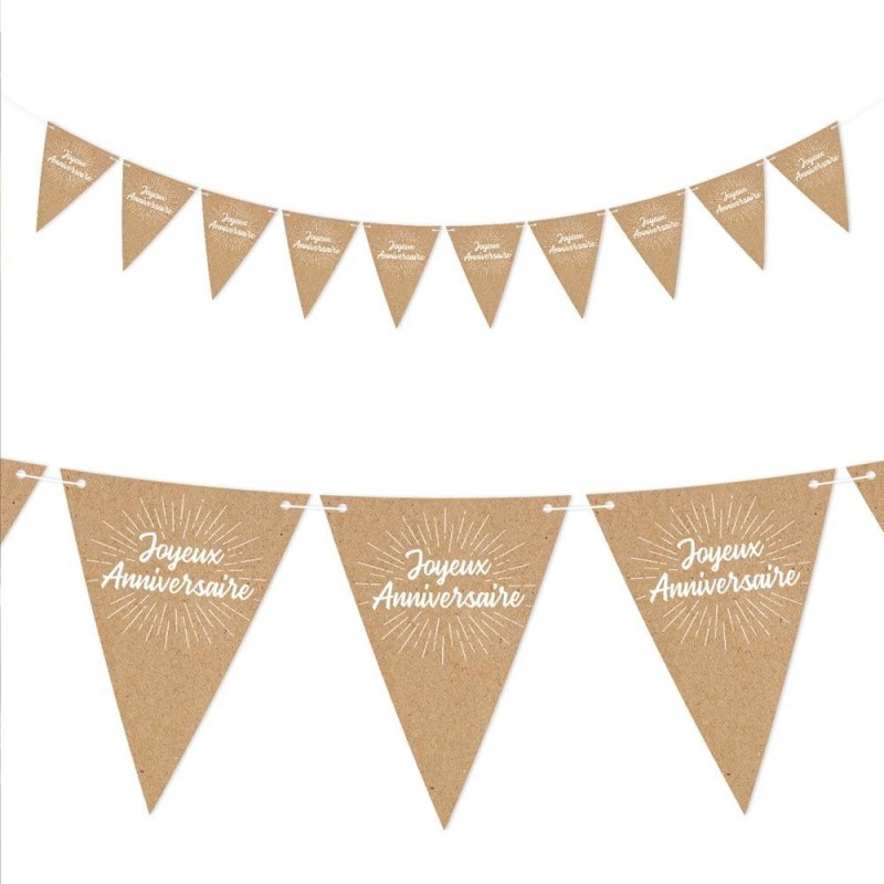 Guirlande fanion "Joyeux anniversaire" kraft, 3m Guirlande fanion "Joyeux anniversaire" kraft, 3m