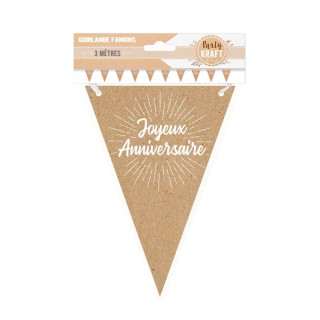 Guirlande fanion "Joyeux anniversaire" kraft, 3m