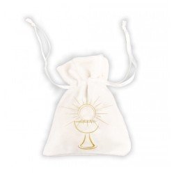4 SACHET VELOURS COMMUNION BLANC/OR 8CM X 10CM