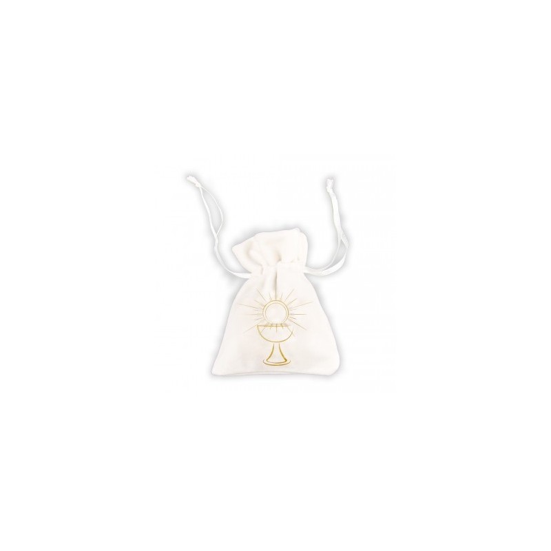 4 SACHET VELOURS COMMUNION BLANC/OR 8CM X 10CM