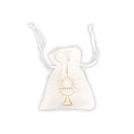 4 SACHET VELOURS COMMUNION BLANC/OR 8CM X 10CM