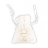 4 SACHET VELOURS COMMUNION BLANC/OR 8CM X 10CM