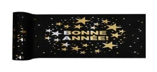 Runner da tavolo Happy New Year, 28 cm x 5 m, nero/oro