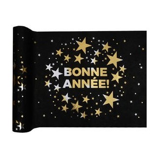 Tischläufer „Happy New Year“, 28 cm x 5 m, Schwarz/Gold