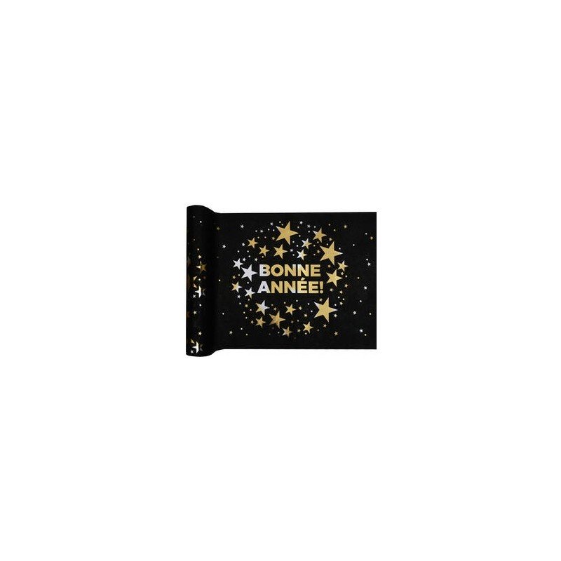 Runner da tavolo Happy New Year, 28 cm x 5 m, nero/oro
