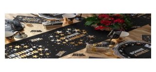 Runner da tavolo Happy New Year, 28 cm x 5 m, nero/oro