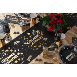 Chemin de table Bonne Année, 28cmx5m Noir/Or