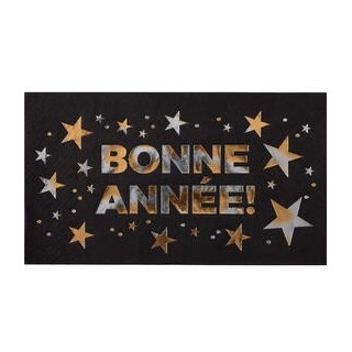 10 Serviettes Bonne Année, 40cmx33cm Noir/or