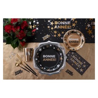 10 Servietten Bonne Année, 40cmx33cm Noir/or