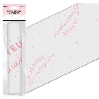 Tischläufer "Joyeux Anniversaire" Rosa 28 cm x 5 Meter, Organza
