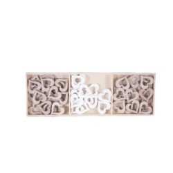 Scatola da 48 cuori in legno naturale/bianco 3cm