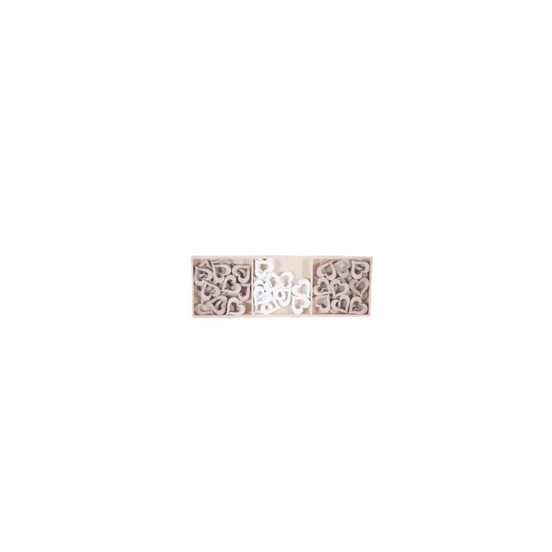 Coffret de 48 cœurs en bois naturel/blanc 3cm Coffret de 48 cœurs en bois naturel/blanc 3cm
