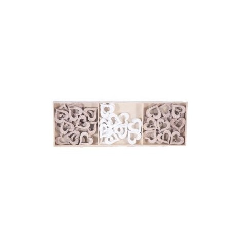 Scatola da 48 cuori in legno naturale/bianco 3cm