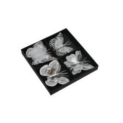 Lot de 8 papillons à clipser, 8 cm Gris Plumes