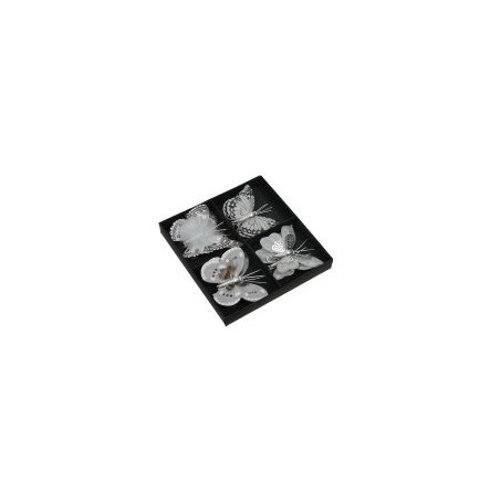 Lot de 8 papillons à clipser, 8 cm Gris Plumes