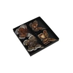 Lot de 8 papillons à clipser, 8 cm marron Plumes