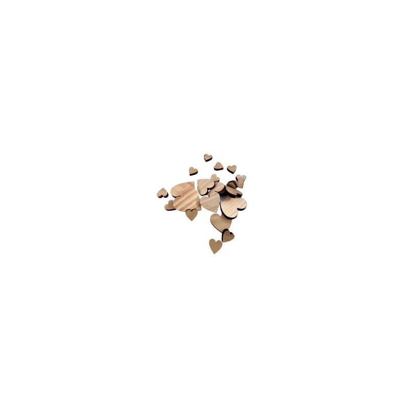 Sachet de 24 coeurs en bois (3 tailles) Sachet de 24 coeurs en bois (3 tailles)