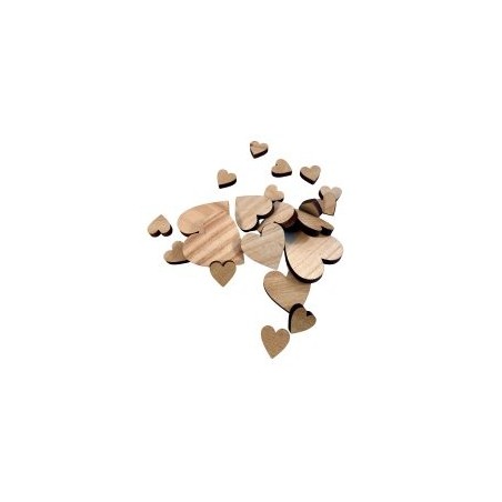 Sachet de 24 coeurs en bois (3 tailles)