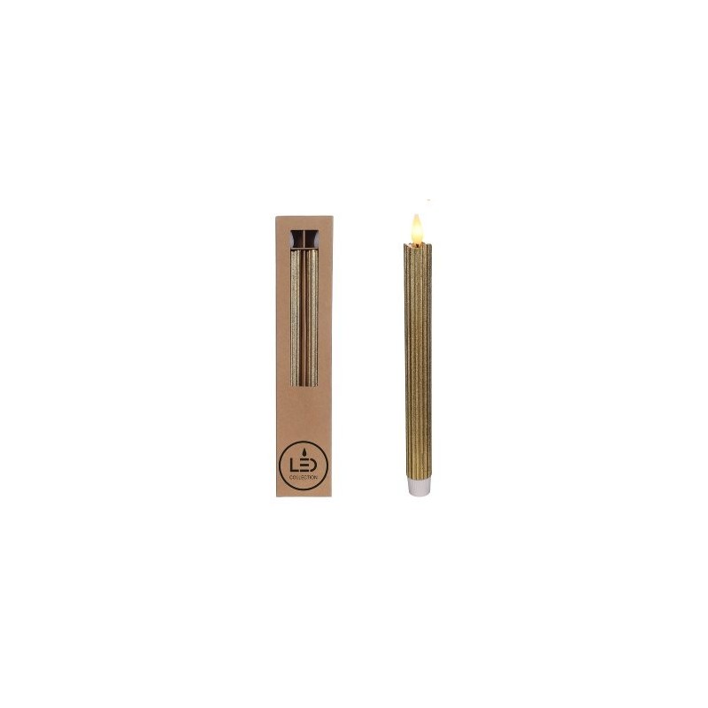 Set di 2 candele LED alla paraffina color oro 2,1 x 25 cm Set di 2 candele LED alla paraffina color oro 2,1 x 25 cm