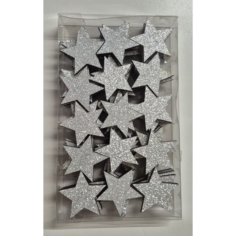 Set di 60 stelle 3,9 cm, legno argentato Set di 60 stelle 3,9 cm, legno argentato