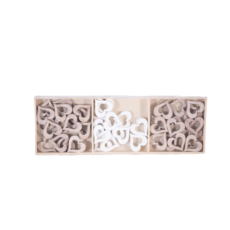 Scatola da 48 cuori in legno naturale/bianco 3cm