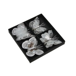 Clip Schmetterling Set/8 8cm grau Federn