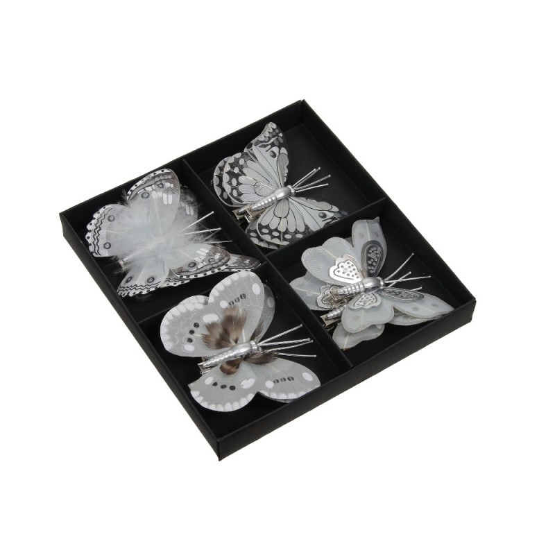Set di farfalle a clip/8, 8 cm Grigio Piume