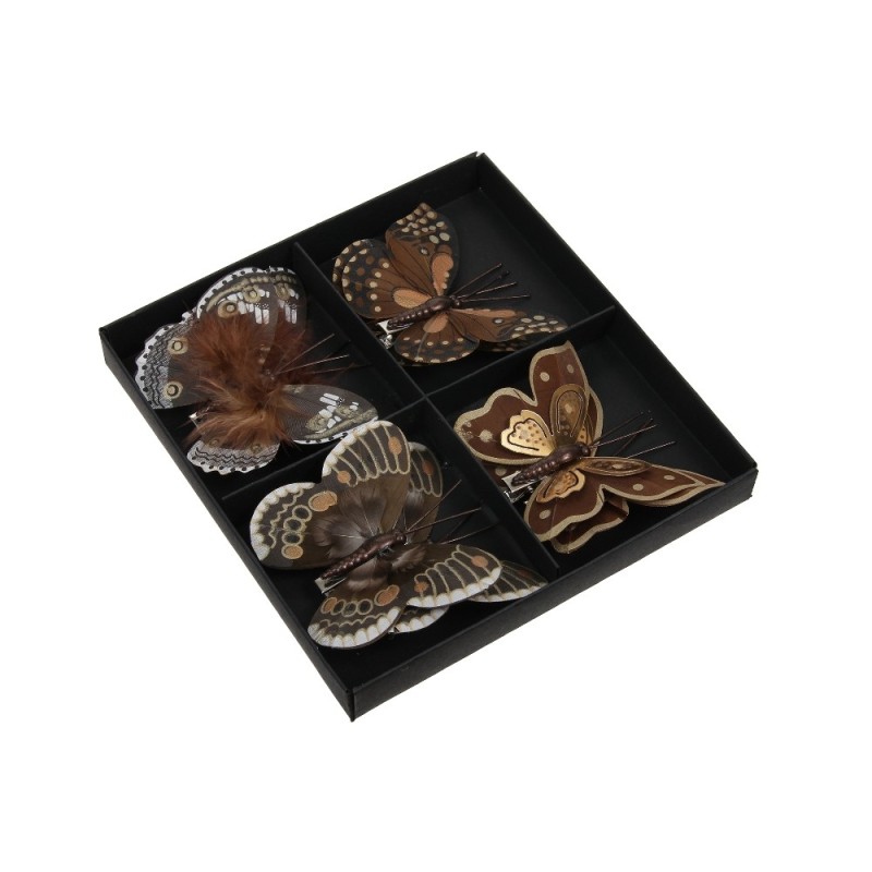 Set di farfalle a clip/8, 8 cm marroni Piume