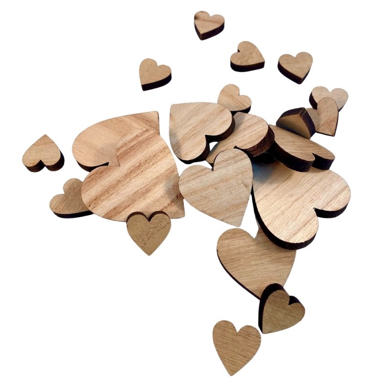 Sachet de 24 coeurs en bois (3 tailles)