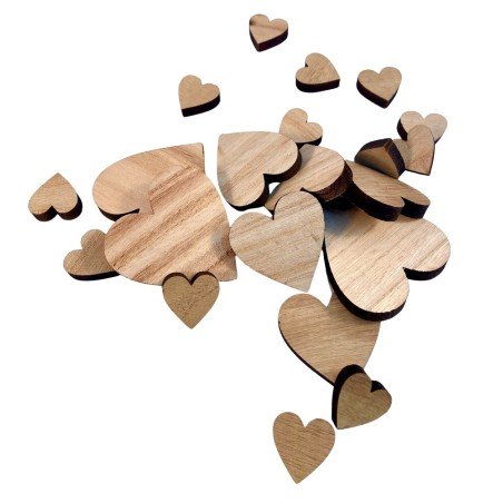 Sachet de 24 coeurs en bois (3 tailles)