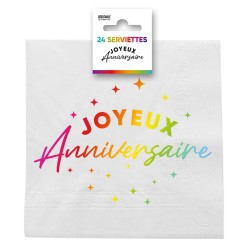 24 tovaglioli, Joyeux Anniversaire, 3 veli, 33 x33 cm , multicolore
