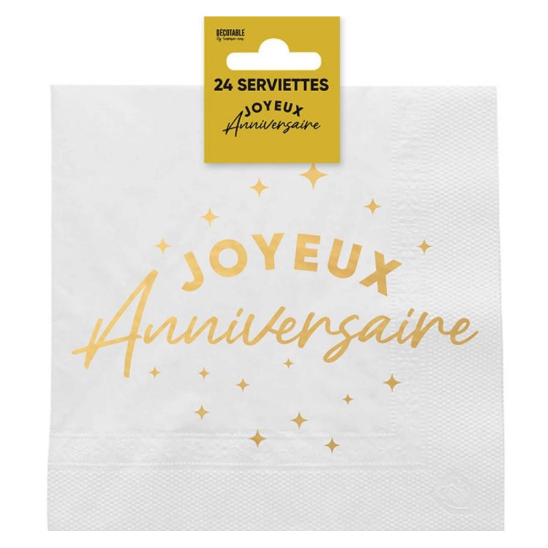 24 tovaglioli, Joyeux Anniversaire, 3 veli, 33 x33 cm , Oro