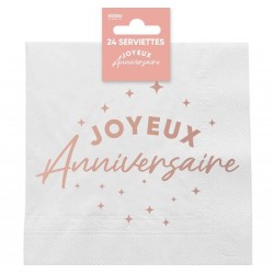 24 Servietten, Joyeux Anniversaire, 3-lagig, 33 x33 cm, Roségold