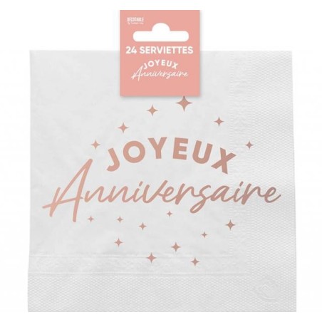 24 Servietten, Joyeux Anniversaire, 3-lagig, 33 x33 cm, Roségold