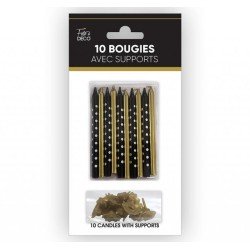 10 candele con portacandele nero/oro