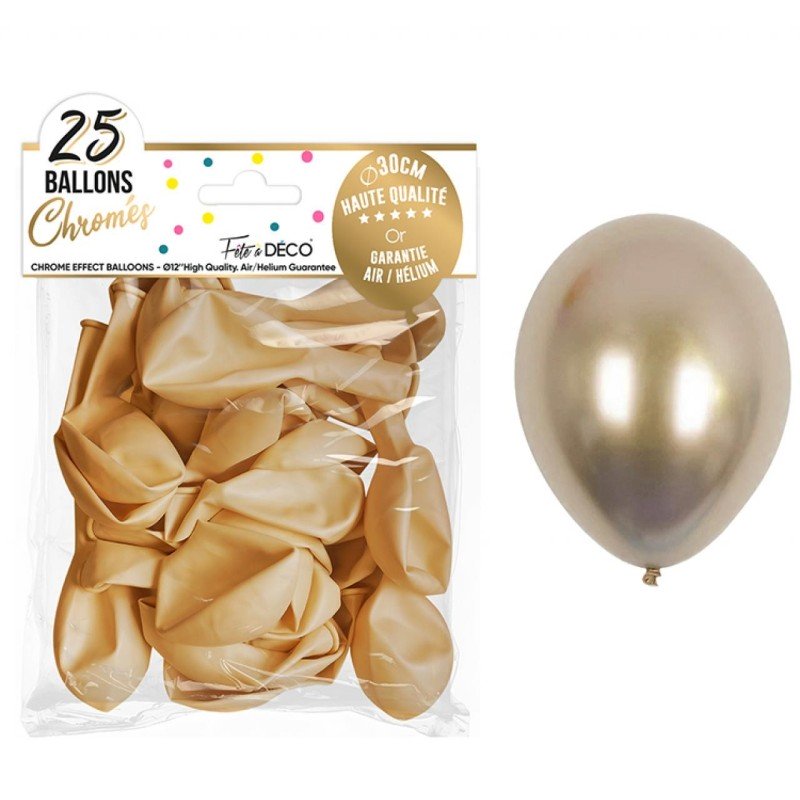 Confezione da 25 palloncini cromati oro 30 cm
