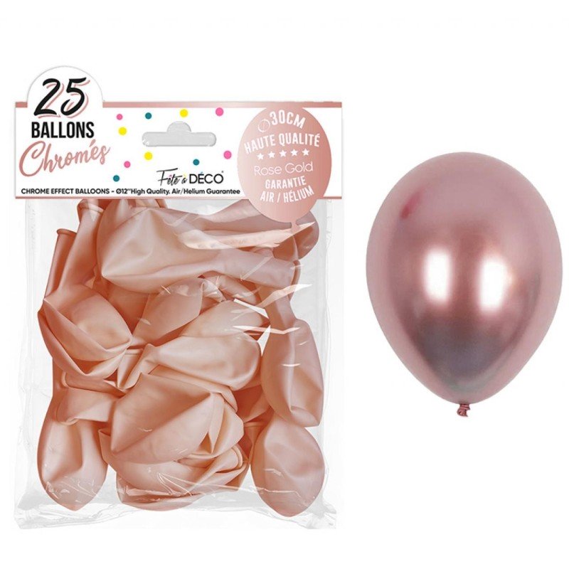 Sachet de 25 ballons chromé Rose Gold 30 cm
