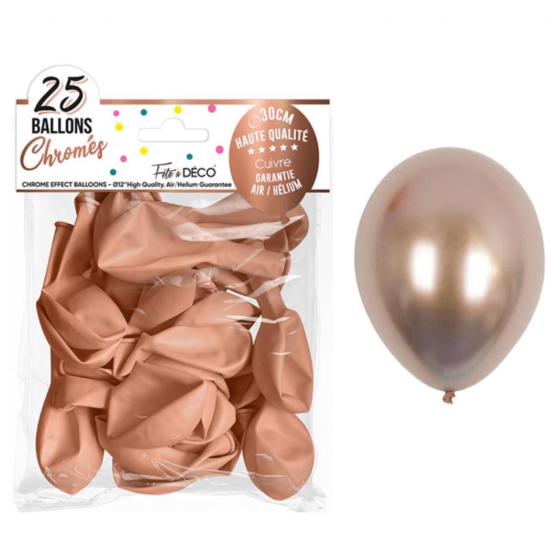 Sachet de 25 ballons chromé cuivre 30 cm
