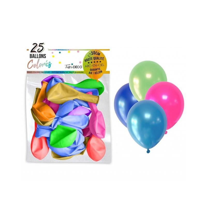 Sachet de 25 ballons chromé multicolore 30 cm