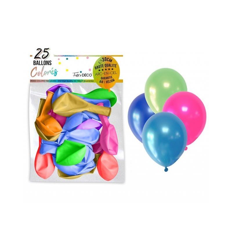 Confezione da 25 palloncini cromati multicolori, 30 cm