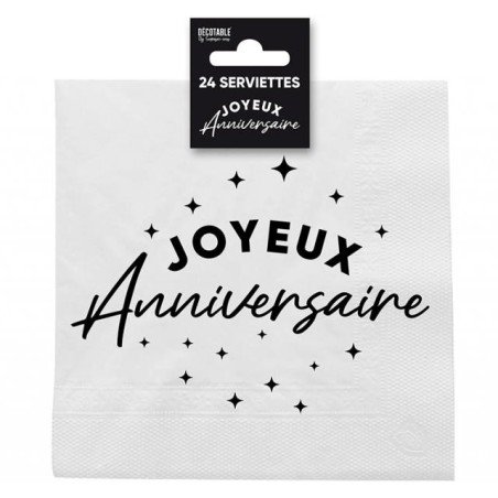 24 tovaglioli, Buon Compleanno, 3 veli, 33 x 33 cm Nero/Bianco