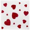 10 Serviettes Saint Valentin blanches avec coeur rouge
