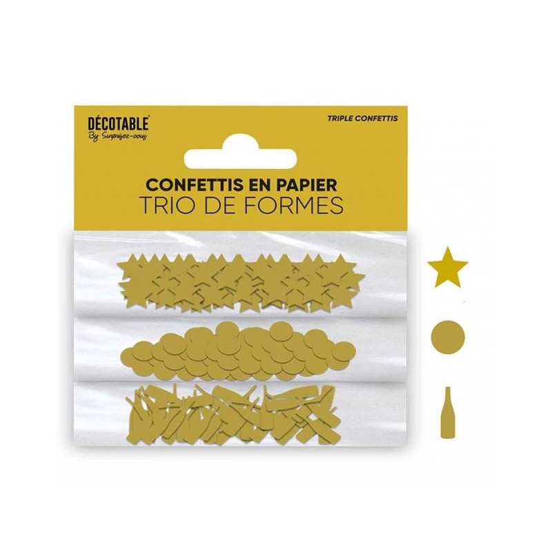 Dreierpack Papierkonfetti, Gold